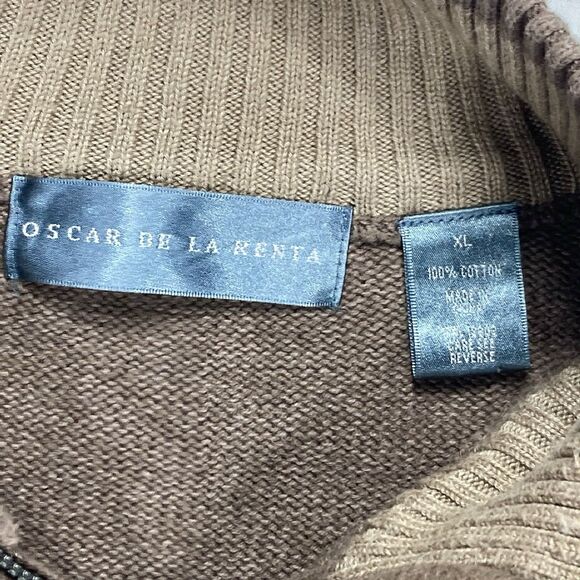 Oscar De La Renta Sweater Mens XL Brown Tight Knit Old Money Preppy Quarter Zip - Picture 14 of 14